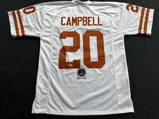 EARL CAMPBELL SIGNED WHITE FOOTBALL JERSEY TEXAS LONGHORNS BAS COA