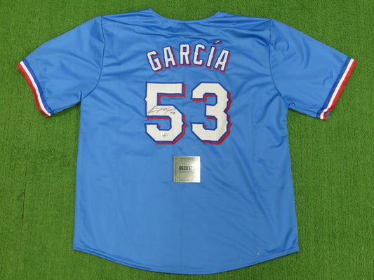 ADOLIS GARCIA TEXAS RANGERS SIGNED Light Blue JERSEY XL BAS COA