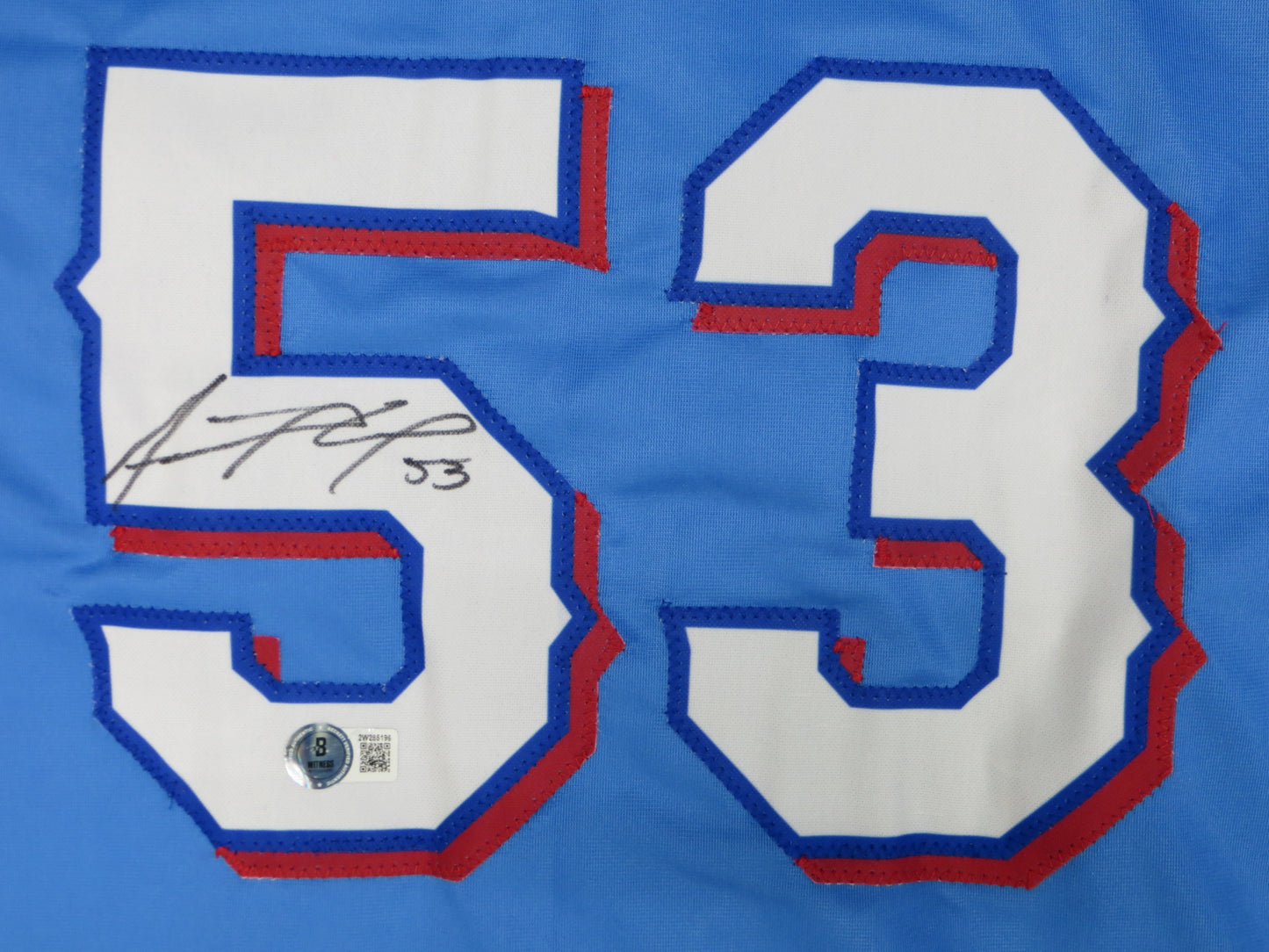 ADOLIS GARCIA TEXAS RANGERS SIGNED Light Blue JERSEY XL BAS COA
