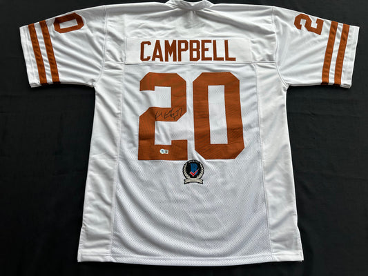 EARL CAMPBELL SIGNED WHITE FOOTBALL JERSEY TEXAS LONGHORNS BAS COA