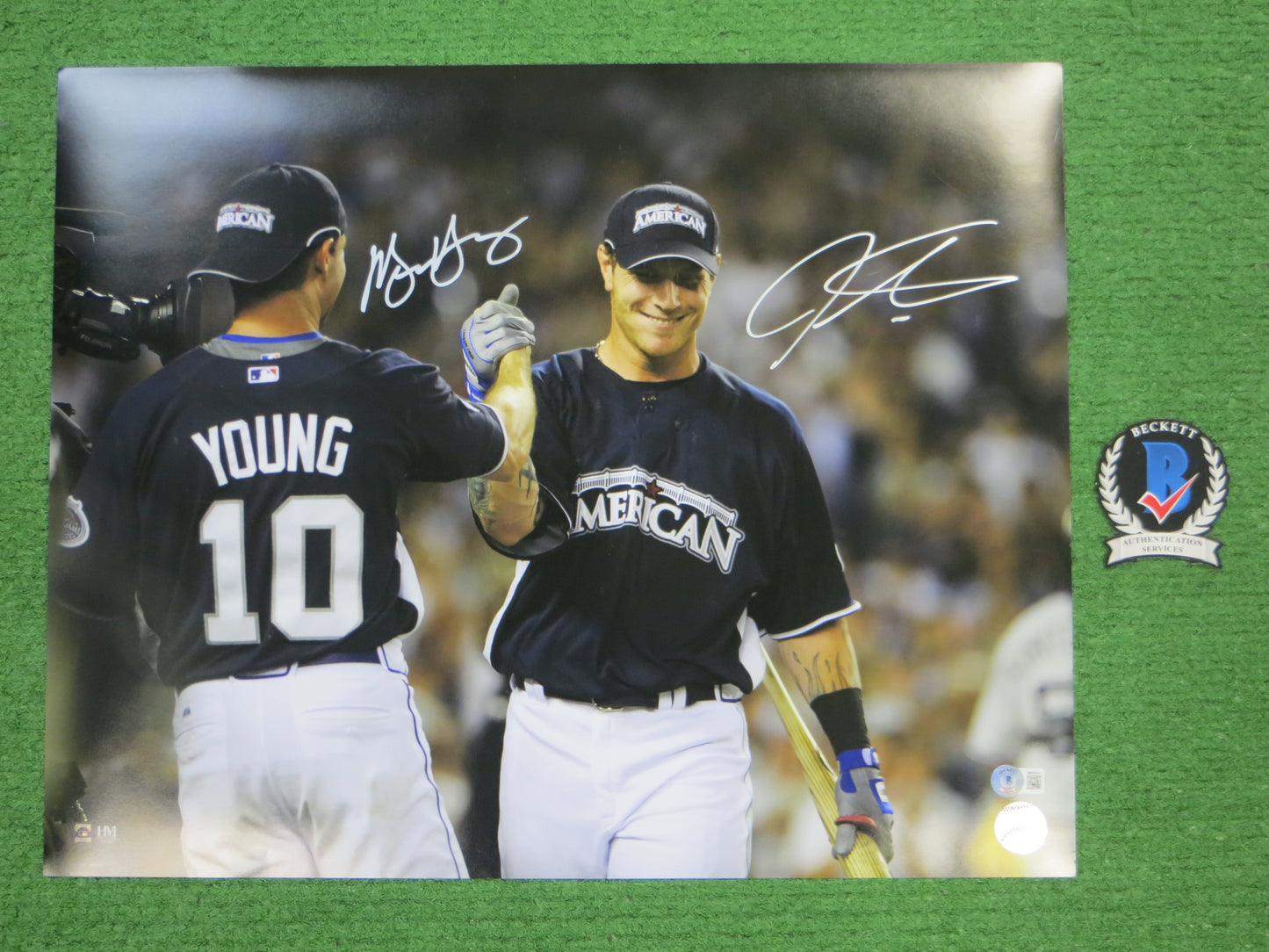 JOSH HAMILTON & MICHAEL YOUNG TEXAS RANGERS SIGNED All Star Game 16x20 BAS