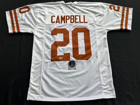 EARL CAMPBELL SIGNED WHITE FOOTBALL JERSEY TEXAS LONGHORNS BAS COA