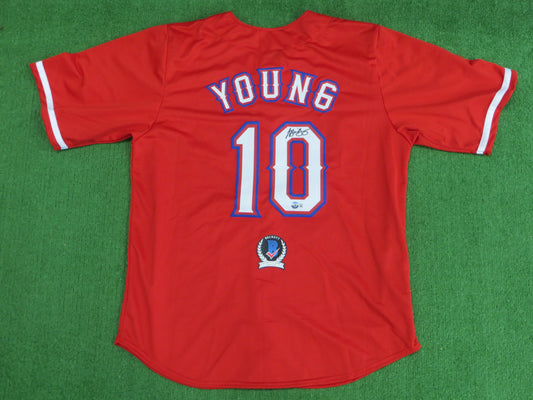 MICHAEL YOUNG TEXAS RANGERS SIGNED RED JERSEY size 2XL BAS COA