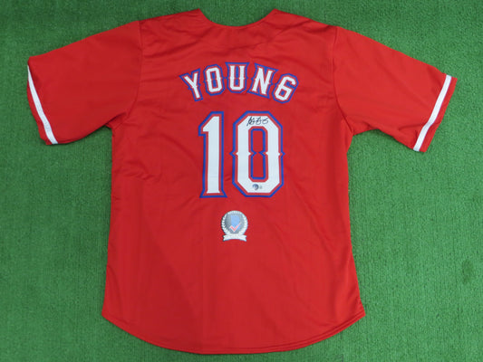 MICHAEL YOUNG TEXAS RANGERS SIGNED RED JERSEY size 2XL BAS COA