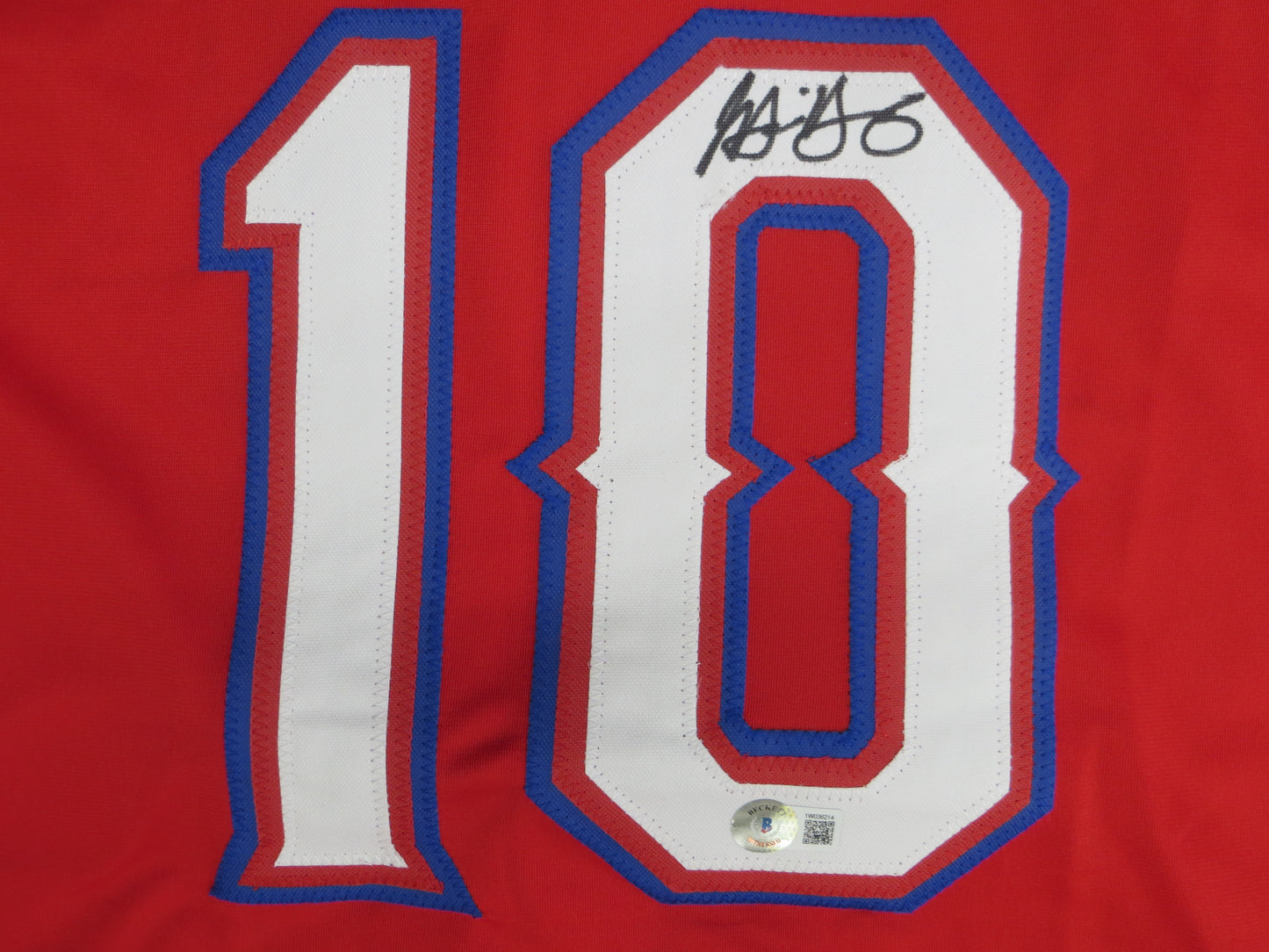 MICHAEL YOUNG TEXAS RANGERS SIGNED RED JERSEY size 2XL BAS COA