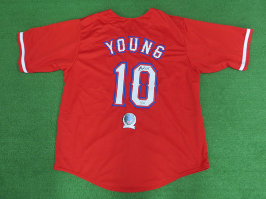 MICHAEL YOUNG TEXAS RANGERS SIGNED RED JERSEY size 3XL BAS COA