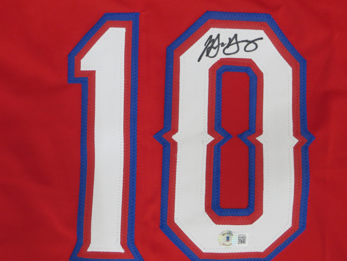 MICHAEL YOUNG TEXAS RANGERS SIGNED RED JERSEY size 3XL BAS COA