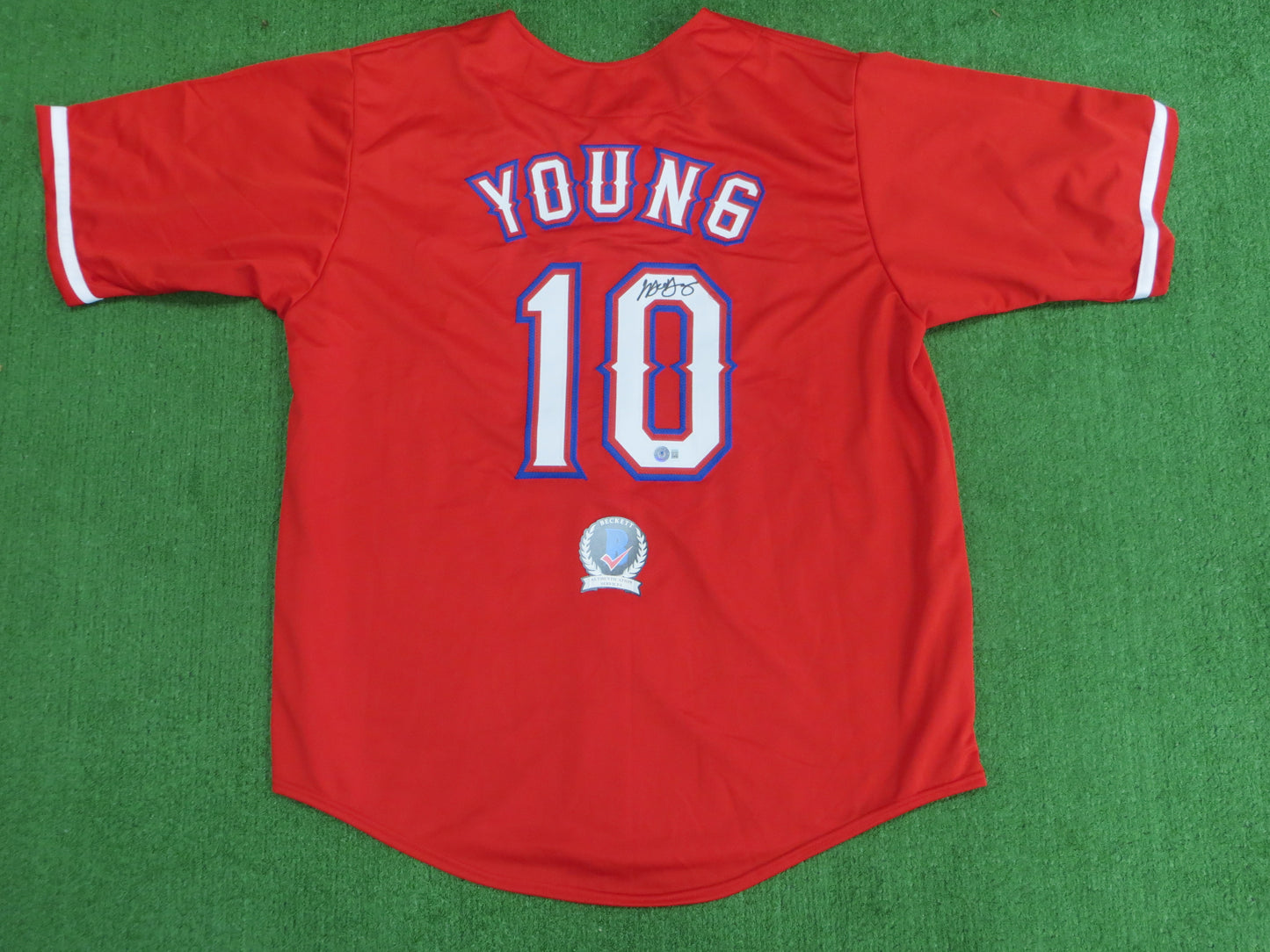 MICHAEL YOUNG TEXAS RANGERS SIGNED RED JERSEY size 3XL BAS COA