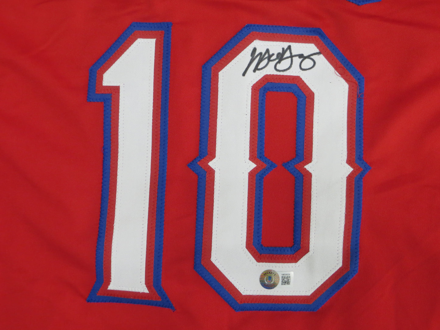 MICHAEL YOUNG TEXAS RANGERS SIGNED RED JERSEY size 3XL BAS COA