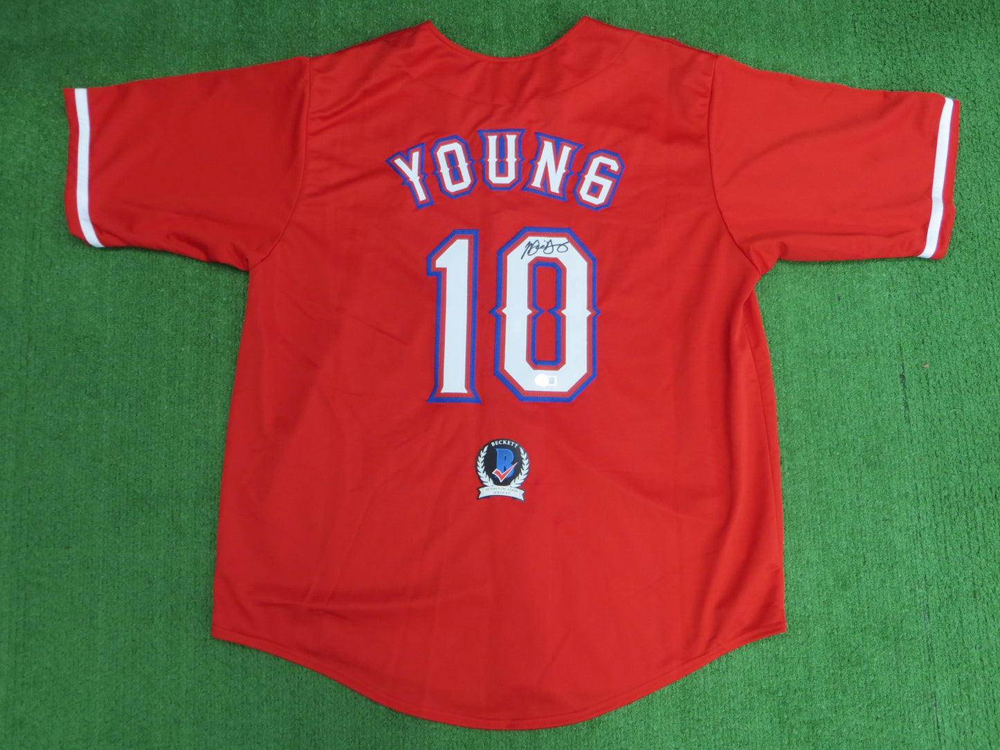 MICHAEL YOUNG TEXAS RANGERS SIGNED RED JERSEY size 3XL BAS COA
