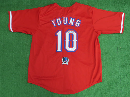 MICHAEL YOUNG TEXAS RANGERS SIGNED RED JERSEY size 3XL BAS COA
