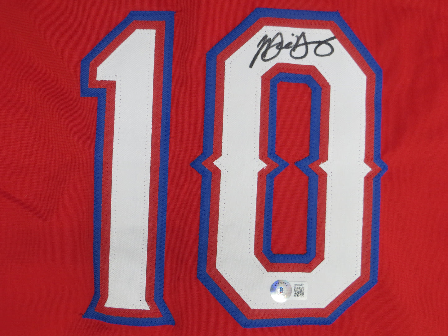 MICHAEL YOUNG TEXAS RANGERS SIGNED RED JERSEY size 3XL BAS COA