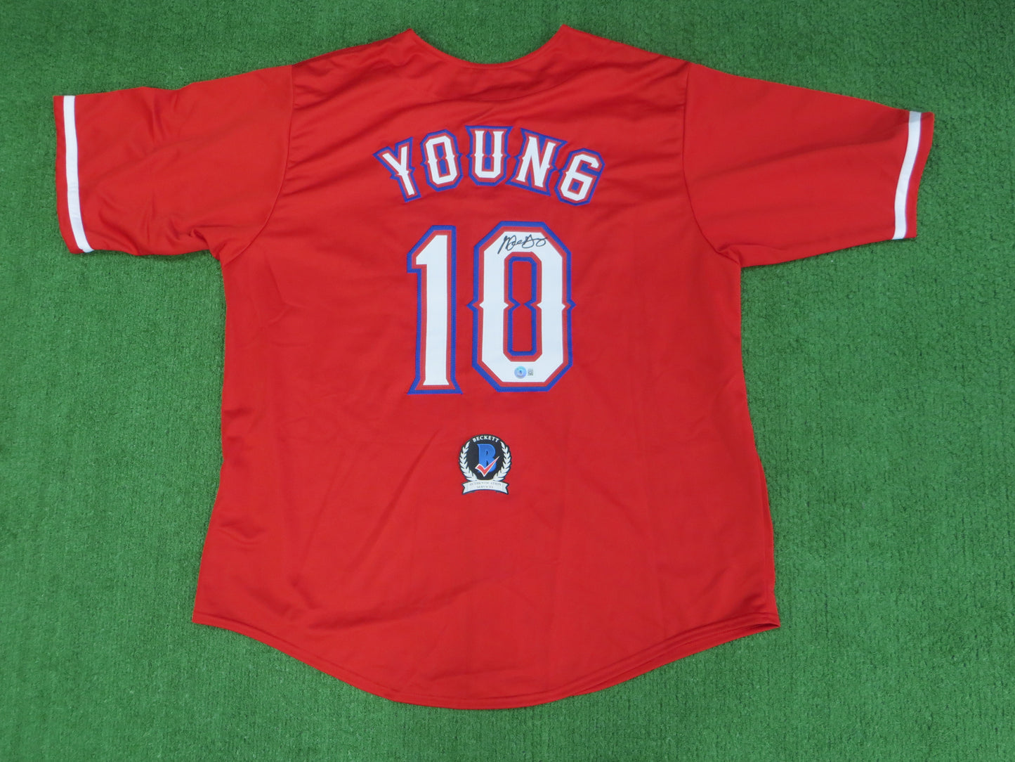 MICHAEL YOUNG TEXAS RANGERS SIGNED RED JERSEY size 3XL BAS COA
