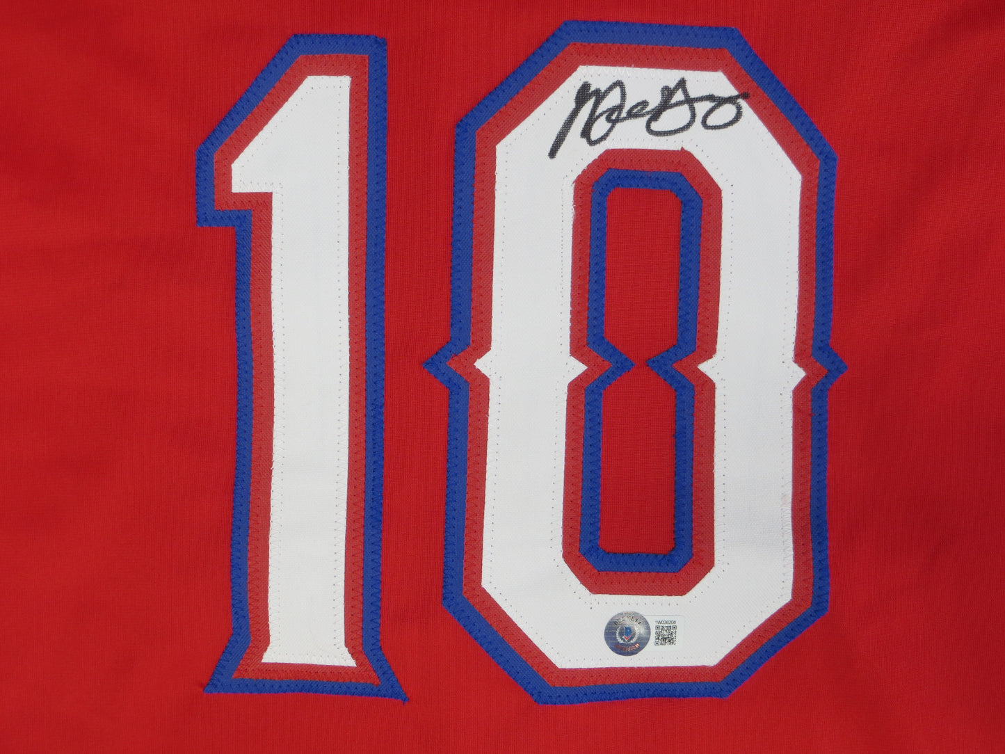 MICHAEL YOUNG TEXAS RANGERS SIGNED RED JERSEY size 3XL BAS COA