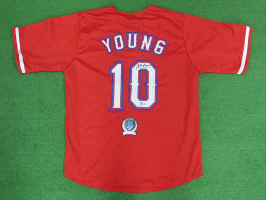MICHAEL YOUNG TEXAS RANGERS SIGNED RED JERSEY size XL BAS COA