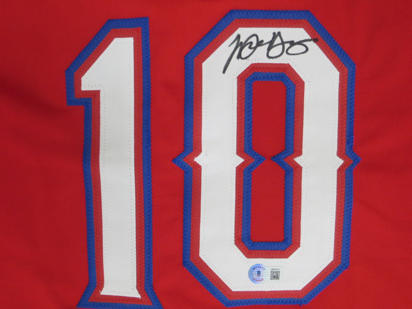 MICHAEL YOUNG TEXAS RANGERS SIGNED RED JERSEY size XL BAS COA