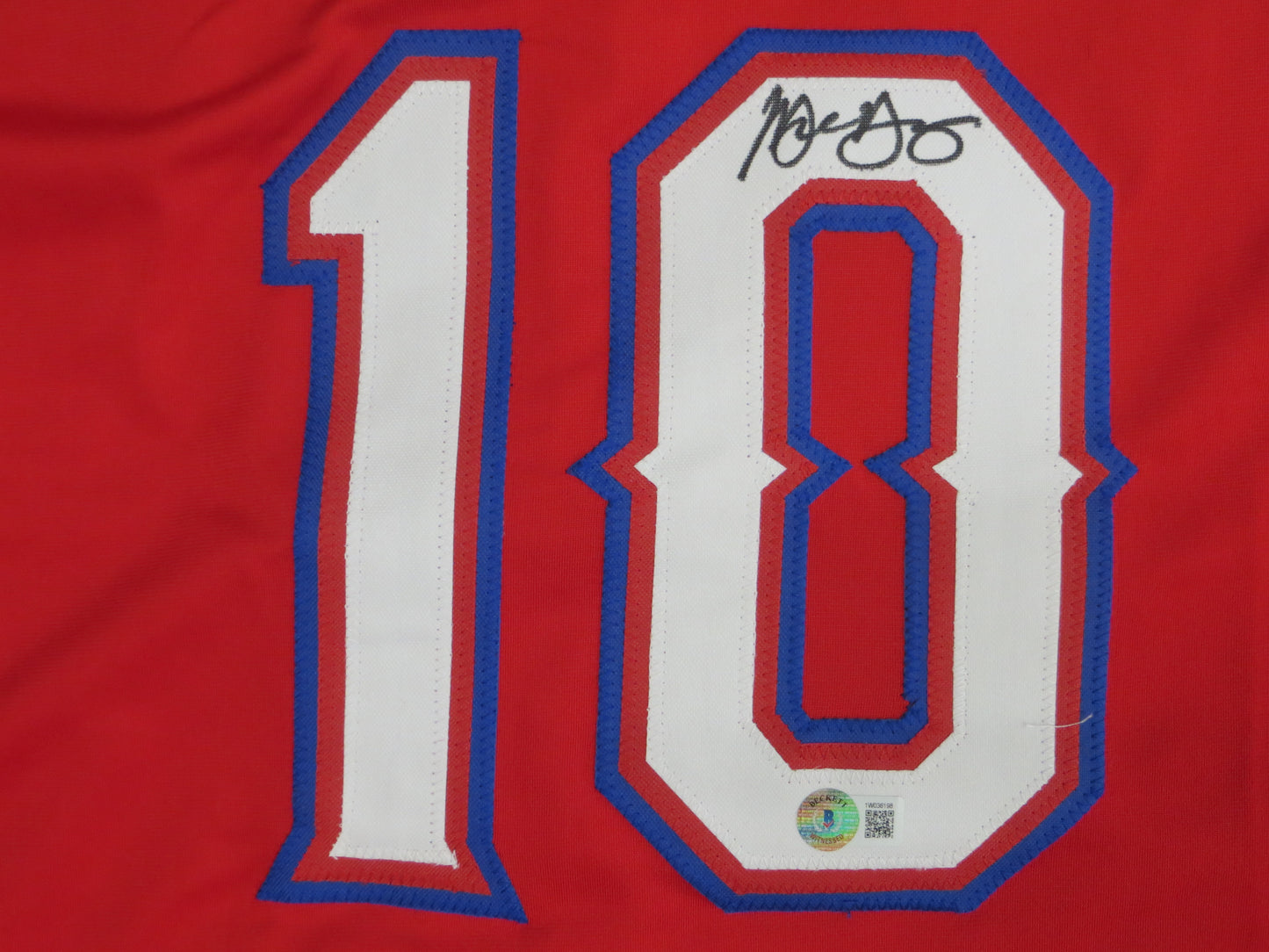 MICHAEL YOUNG TEXAS RANGERS SIGNED RED JERSEY size XL BAS COA