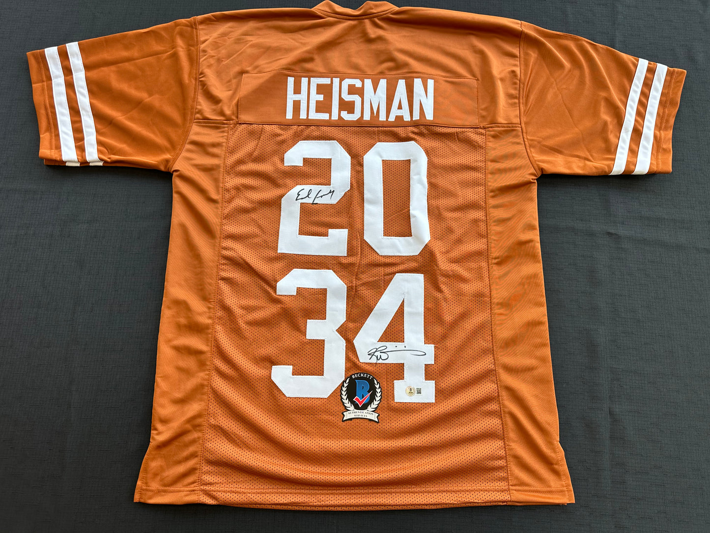 EARL CAMPBELL RICKY WILLIAMS SIGNED ORANGE HEISMAN JERSEY Texas Longhorns BAS