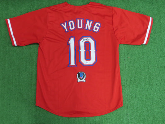 MICHAEL YOUNG TEXAS RANGERS SIGNED RED JERSEY size XL BAS COA