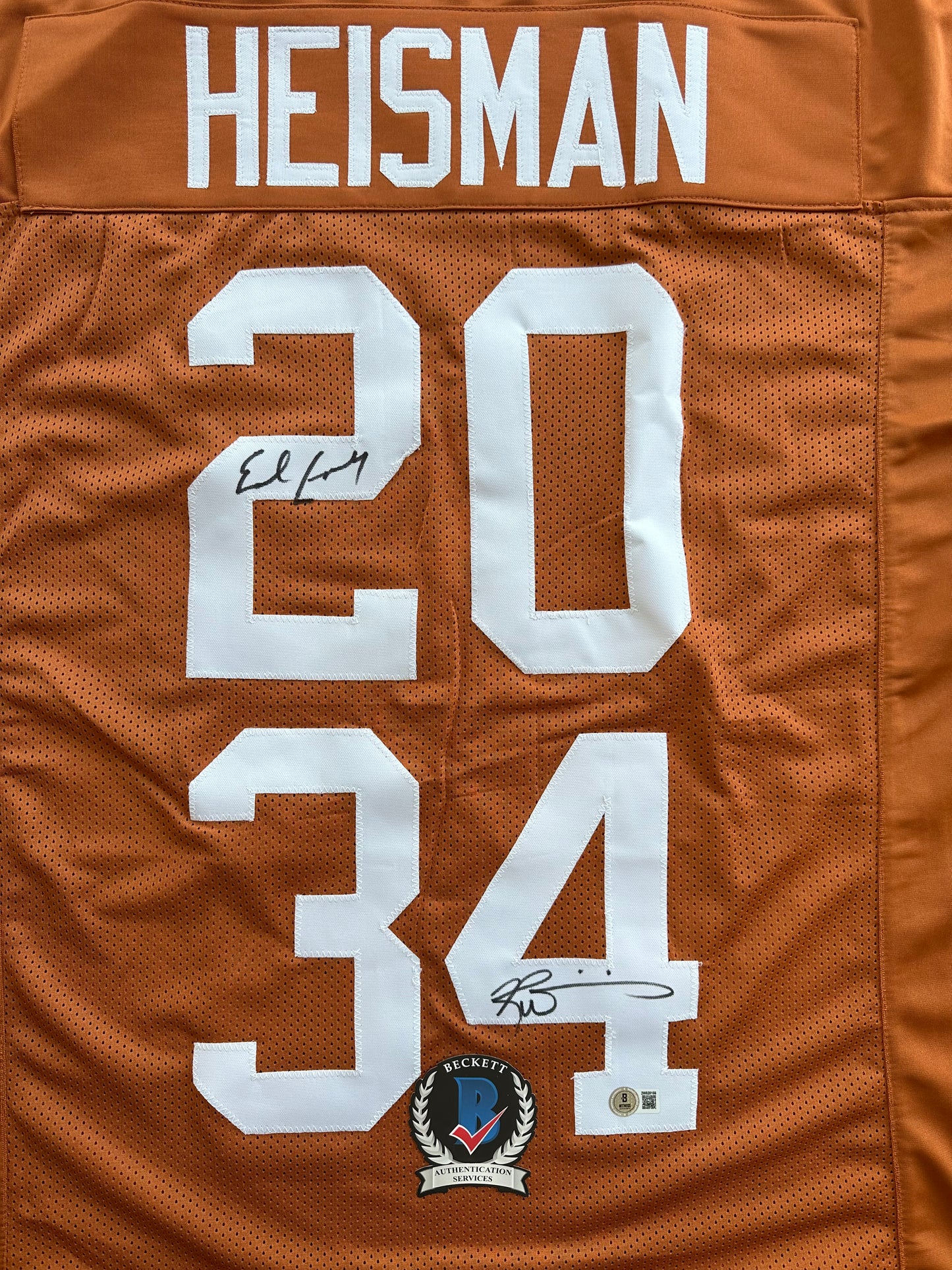 EARL CAMPBELL RICKY WILLIAMS SIGNED ORANGE HEISMAN JERSEY Texas Longhorns BAS