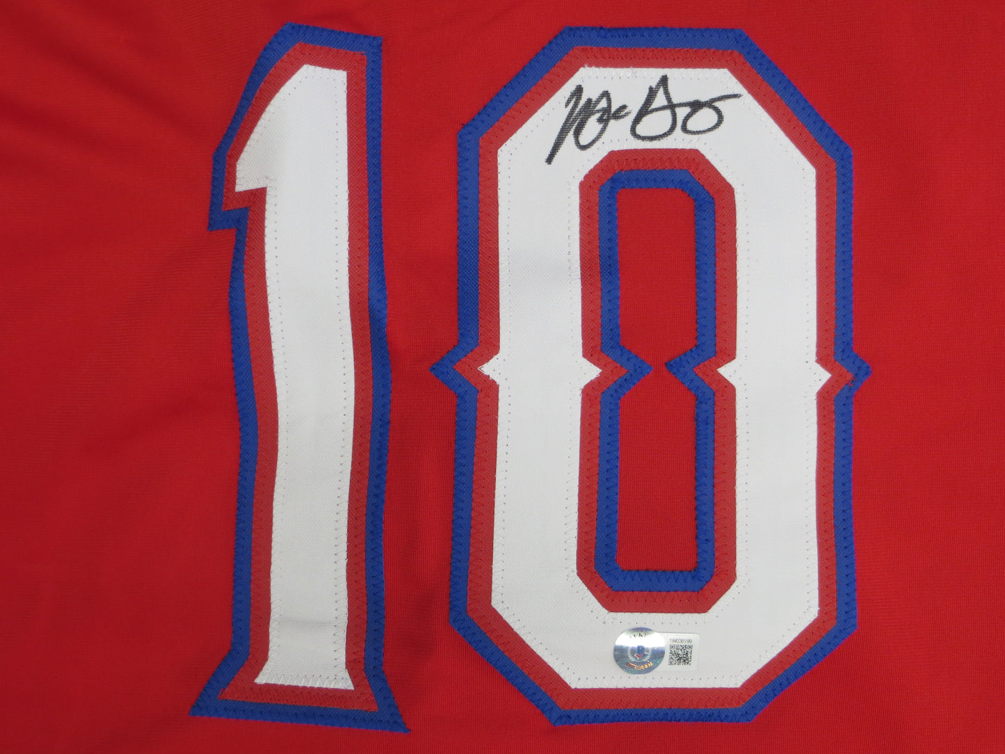MICHAEL YOUNG TEXAS RANGERS SIGNED RED JERSEY size XL BAS COA