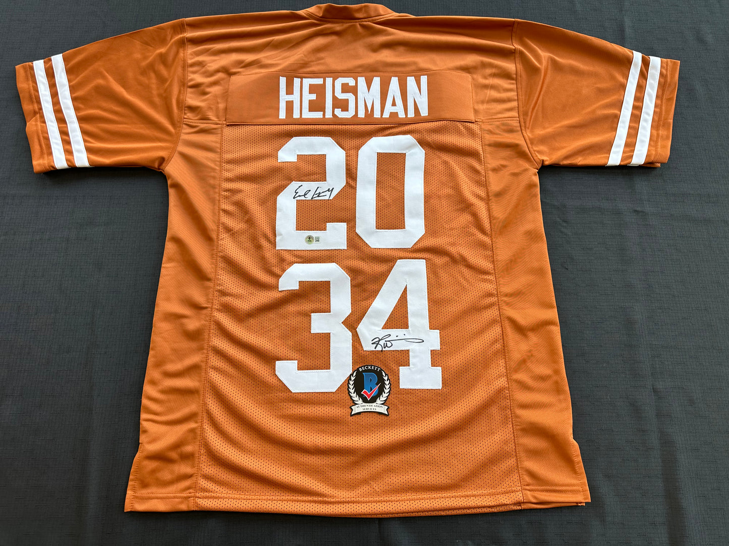 EARL CAMPBELL RICKY WILLIAMS SIGNED ORANGE HEISMAN JERSEY Texas Longhorns BAS