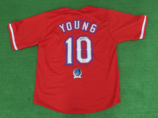 MICHAEL YOUNG TEXAS RANGERS SIGNED RED JERSEY size XL BAS COA