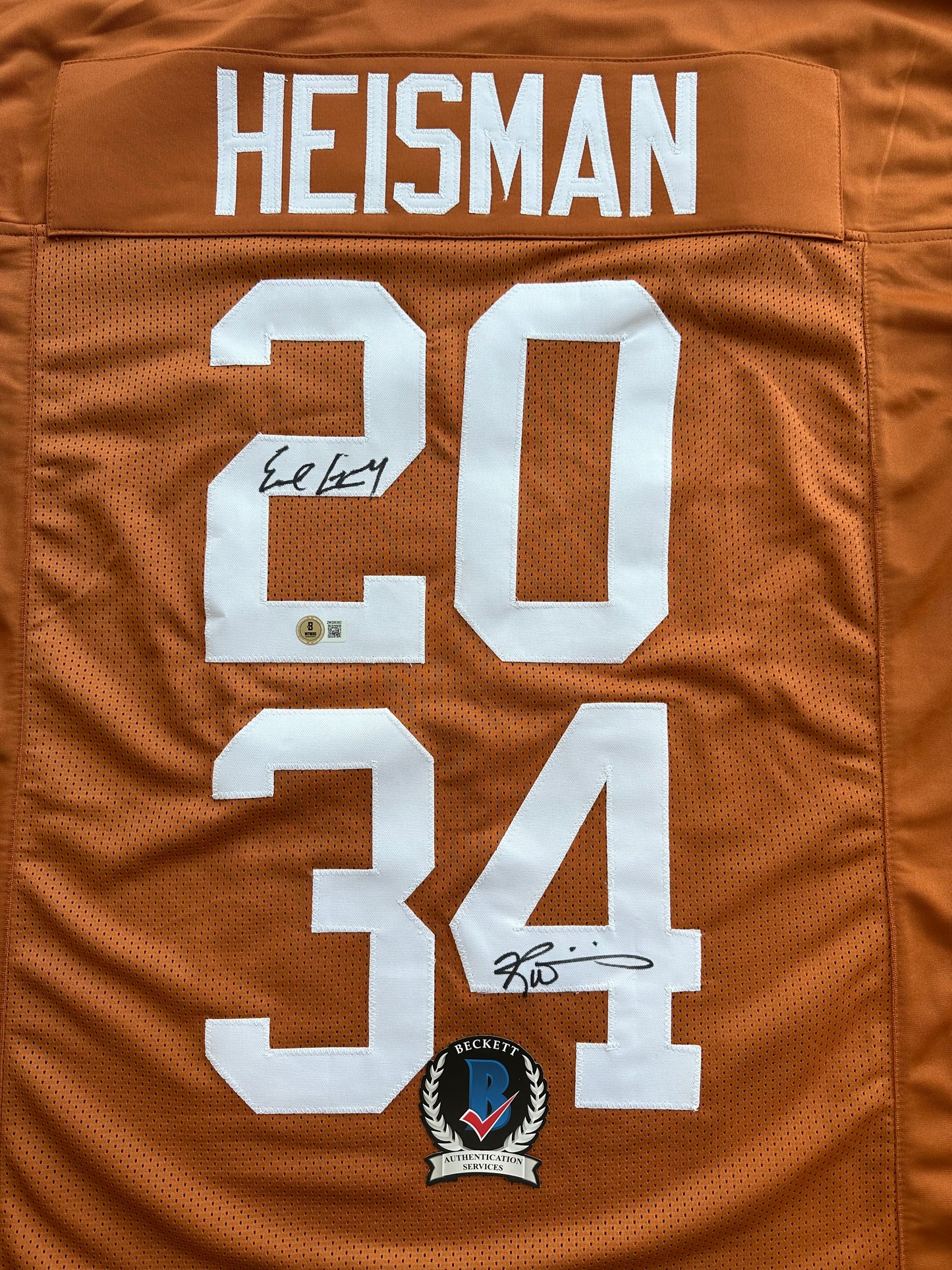 EARL CAMPBELL RICKY WILLIAMS SIGNED ORANGE HEISMAN JERSEY Texas Longhorns BAS