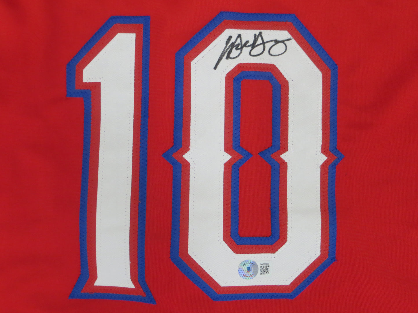 MICHAEL YOUNG TEXAS RANGERS SIGNED RED JERSEY size XL BAS COA