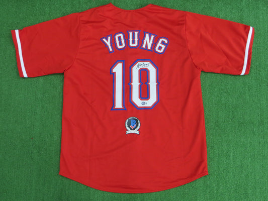 MICHAEL YOUNG TEXAS RANGERS SIGNED RED JERSEY size XL BAS COA