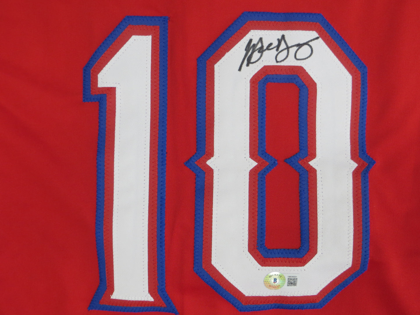 MICHAEL YOUNG TEXAS RANGERS SIGNED RED JERSEY size XL BAS COA