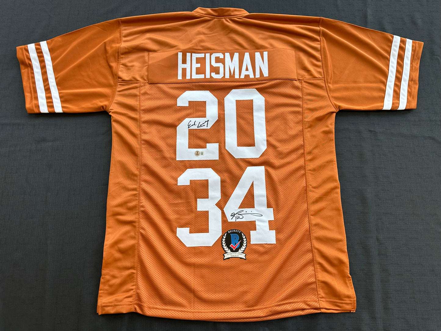 EARL CAMPBELL RICKY WILLIAMS SIGNED ORANGE HEISMAN JERSEY Texas Longhorns BAS