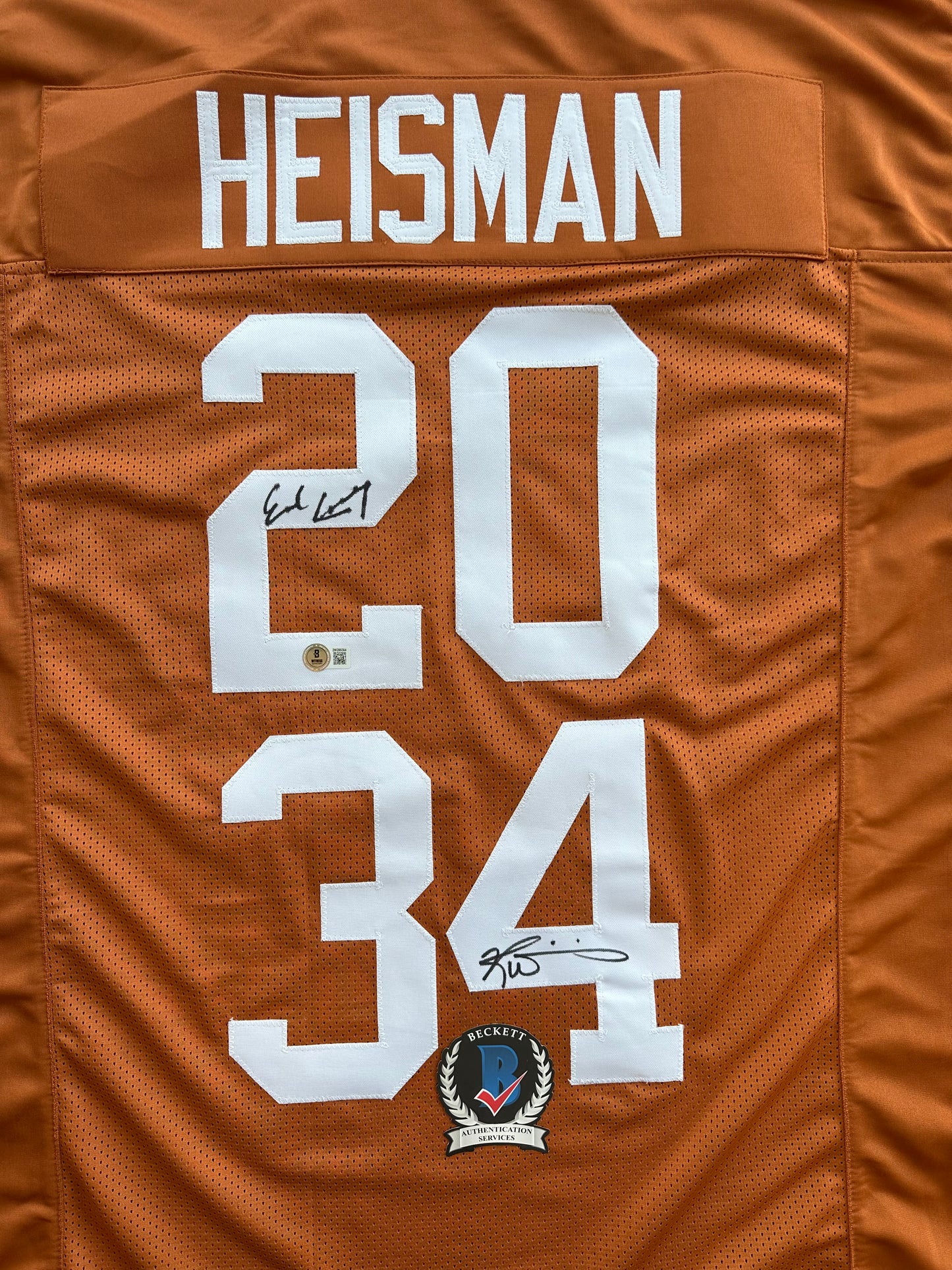 EARL CAMPBELL RICKY WILLIAMS SIGNED ORANGE HEISMAN JERSEY Texas Longhorns BAS