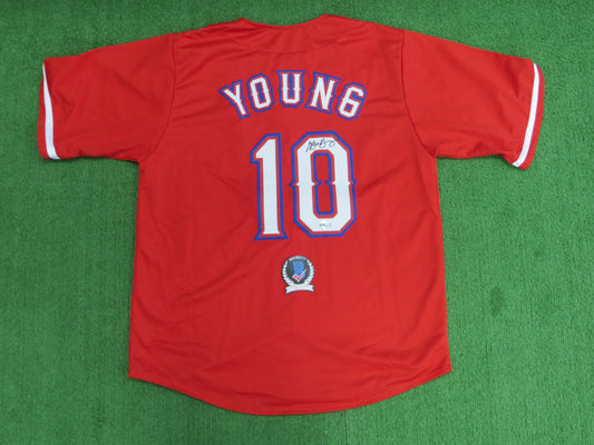 MICHAEL YOUNG TEXAS RANGERS SIGNED RED JERSEY size XL BAS COA