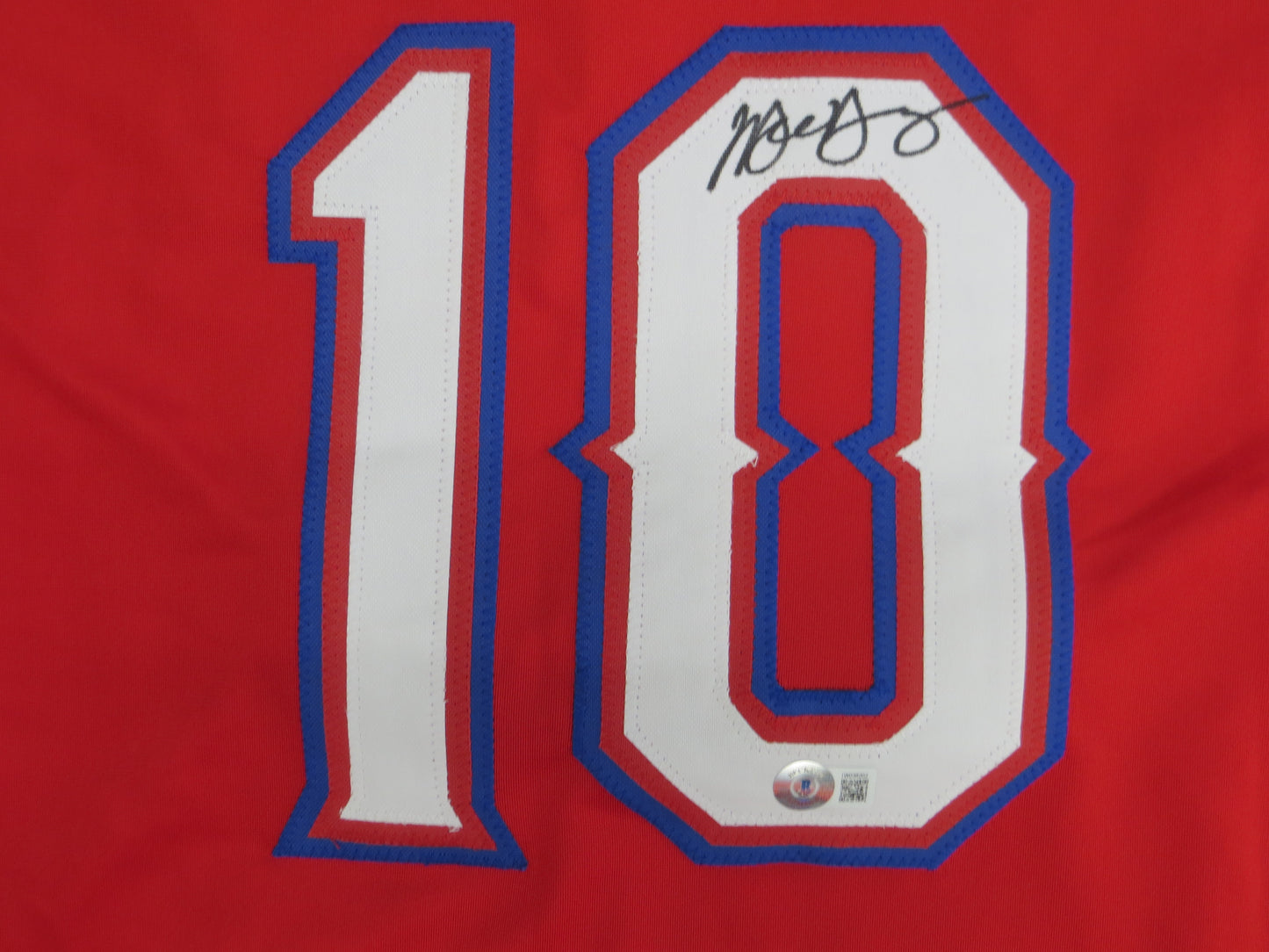 MICHAEL YOUNG TEXAS RANGERS SIGNED RED JERSEY size XL BAS COA