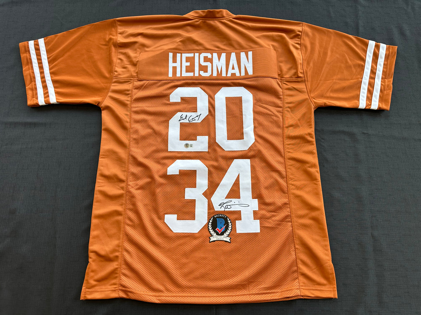 EARL CAMPBELL RICKY WILLIAMS SIGNED ORANGE HEISMAN JERSEY Texas Longhorns BAS