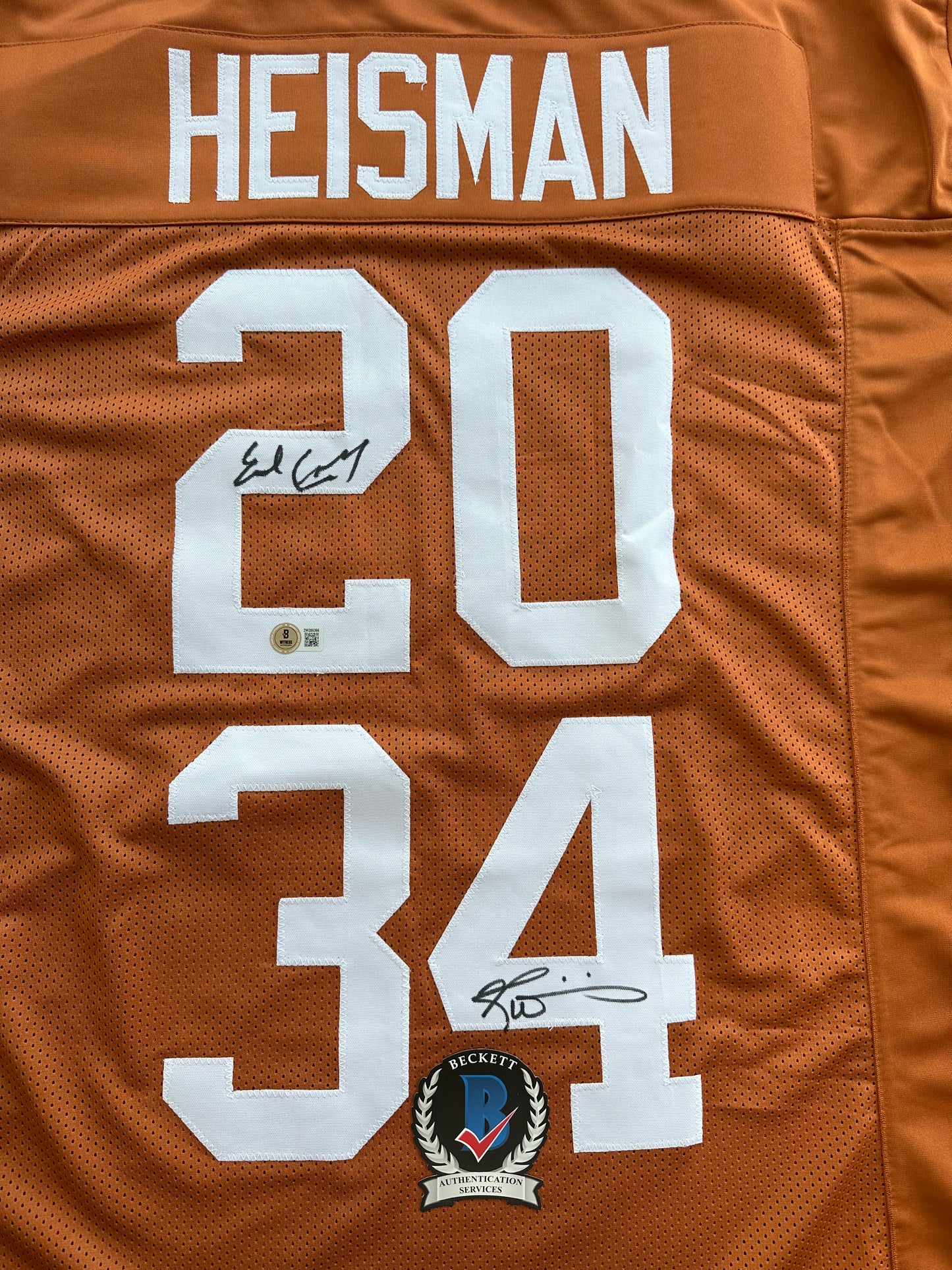 EARL CAMPBELL RICKY WILLIAMS SIGNED ORANGE HEISMAN JERSEY Texas Longhorns BAS