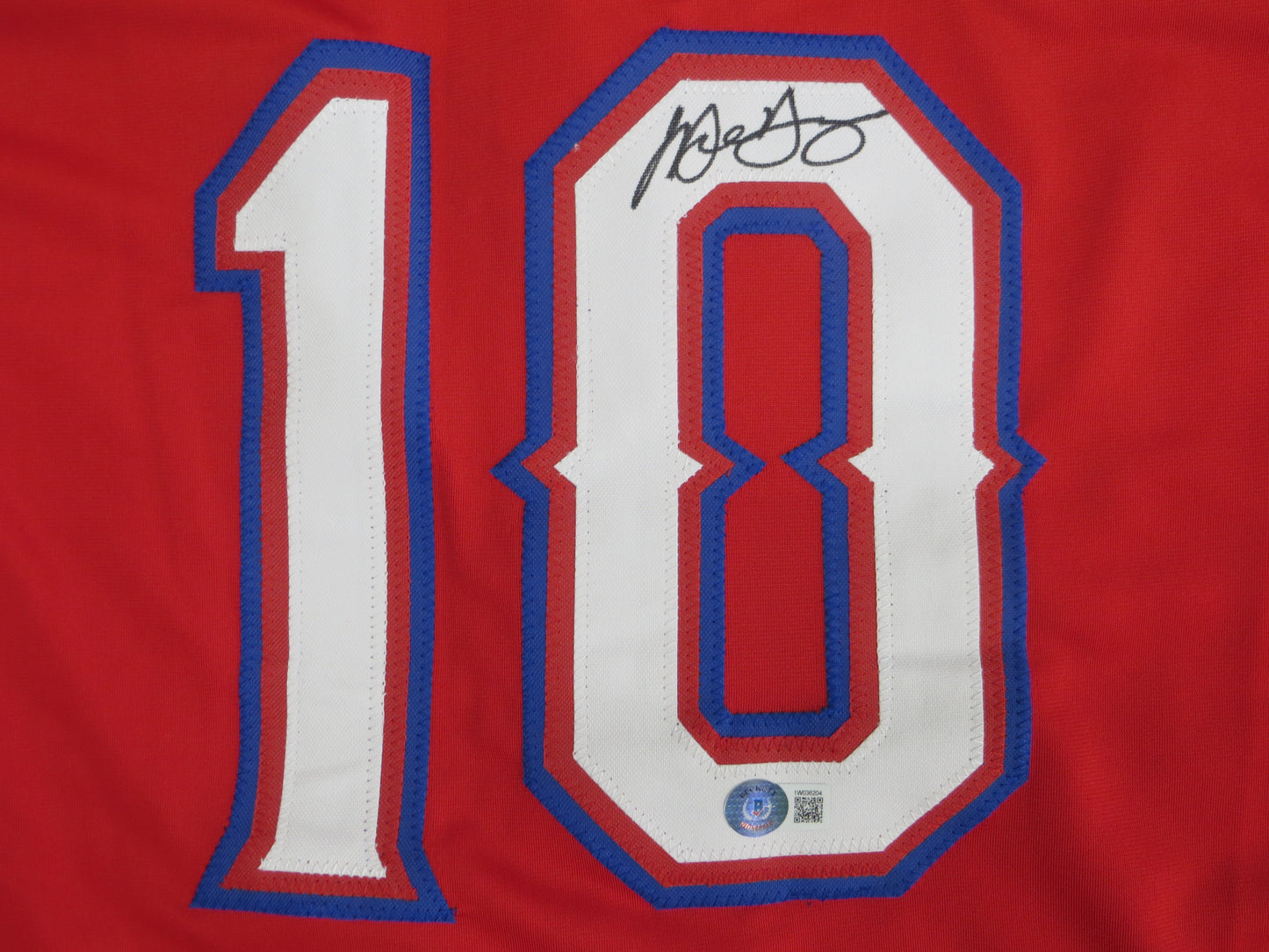 MICHAEL YOUNG TEXAS RANGERS SIGNED RED JERSEY size XL BAS COA