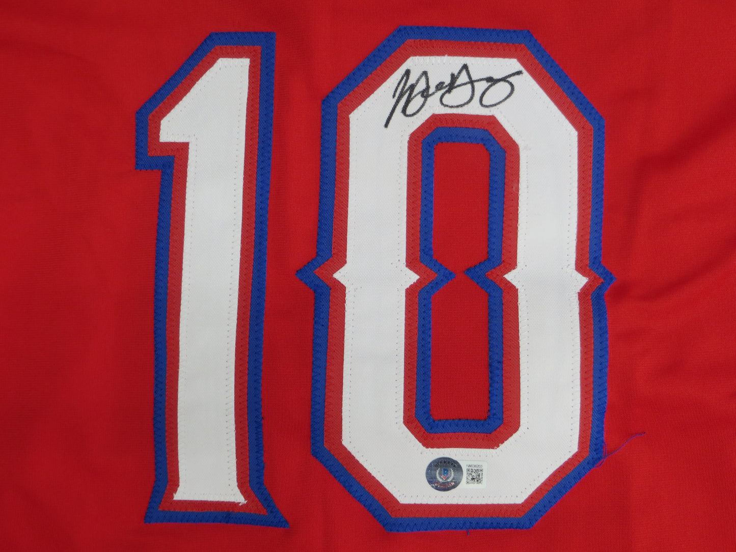 MICHAEL YOUNG TEXAS RANGERS SIGNED RED JERSEY size XL BAS COA