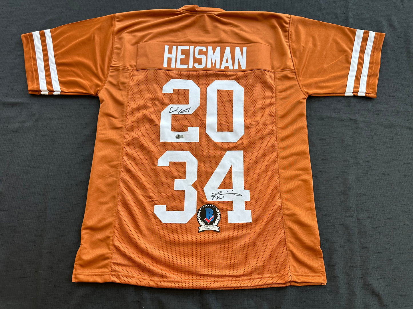 EARL CAMPBELL RICKY WILLIAMS SIGNED ORANGE HEISMAN JERSEY Texas Longhorns BAS