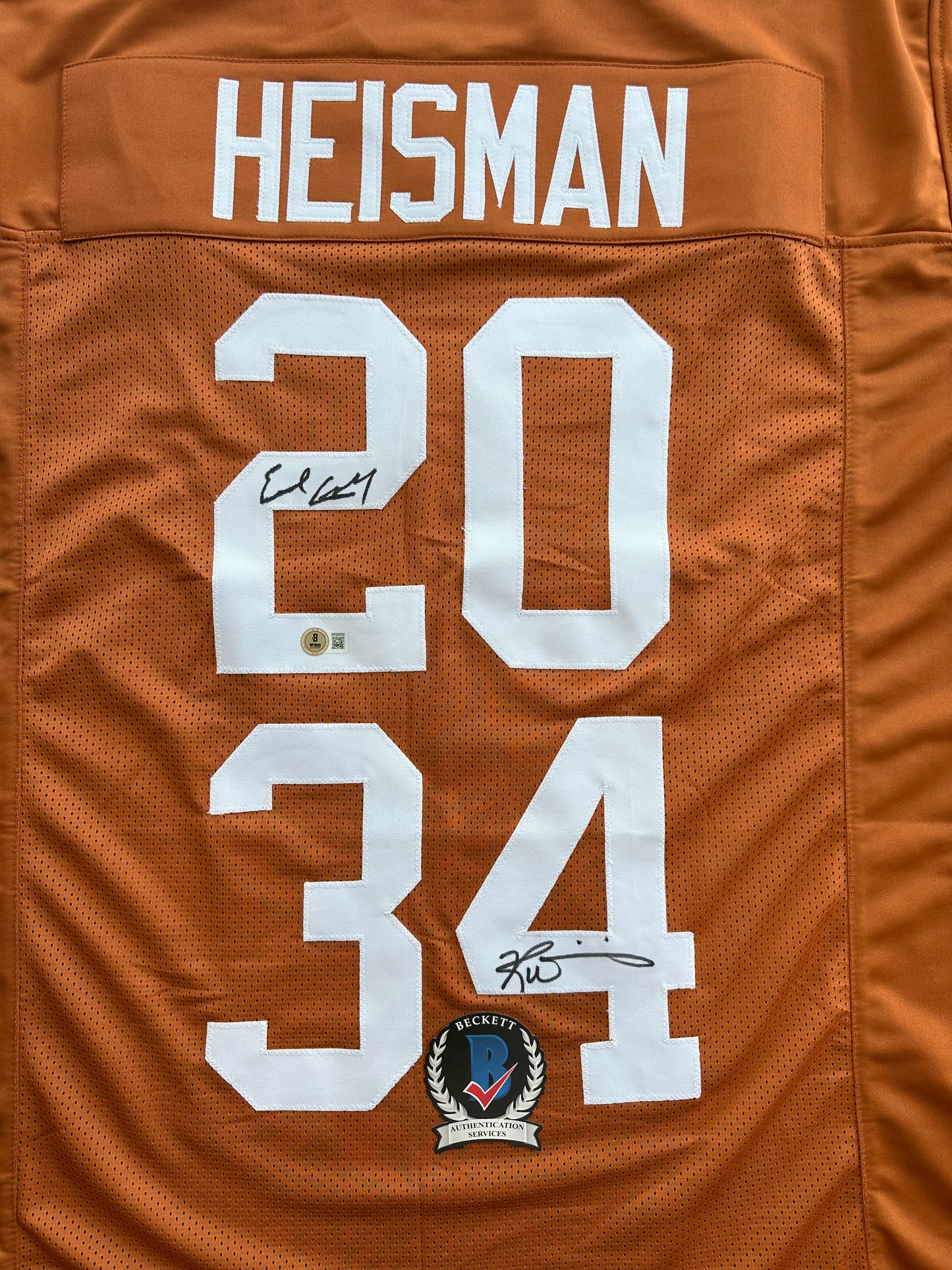 EARL CAMPBELL RICKY WILLIAMS SIGNED ORANGE HEISMAN JERSEY Texas Longhorns BAS
