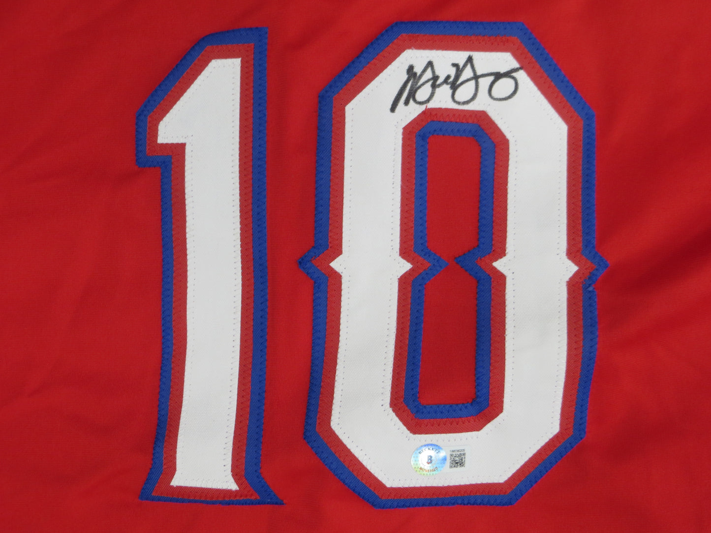 MICHAEL YOUNG TEXAS RANGERS SIGNED RED JERSEY size 3XL BAS COA