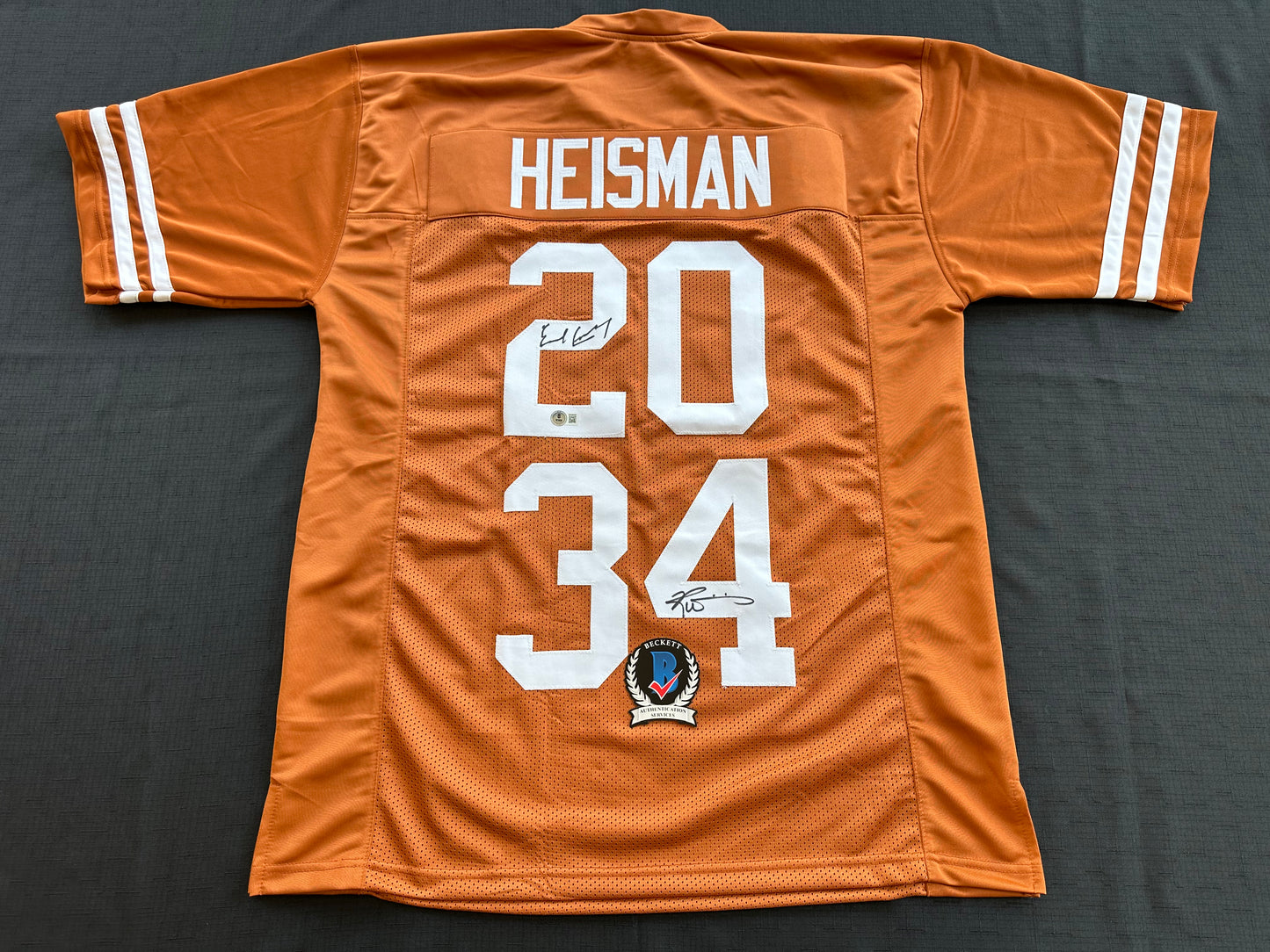 EARL CAMPBELL RICKY WILLIAMS SIGNED ORANGE HEISMAN JERSEY Texas Longhorns BAS