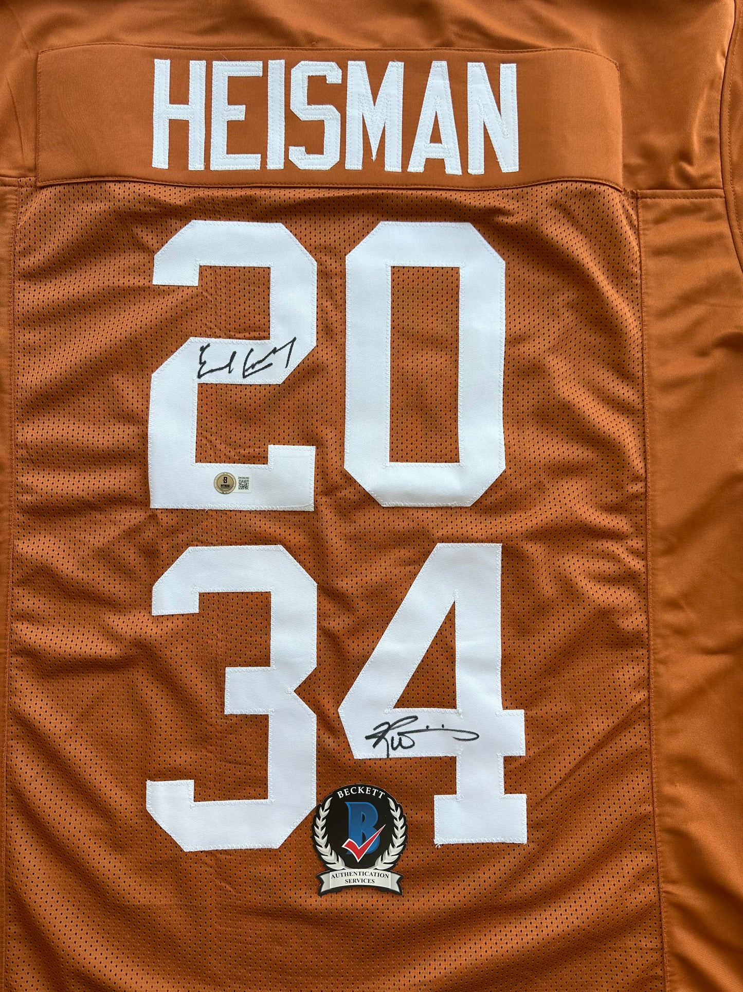 EARL CAMPBELL RICKY WILLIAMS SIGNED ORANGE HEISMAN JERSEY Texas Longhorns BAS