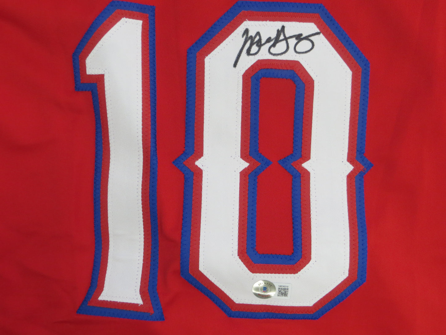 MICHAEL YOUNG TEXAS RANGERS SIGNED RED JERSEY size L BAS COA
