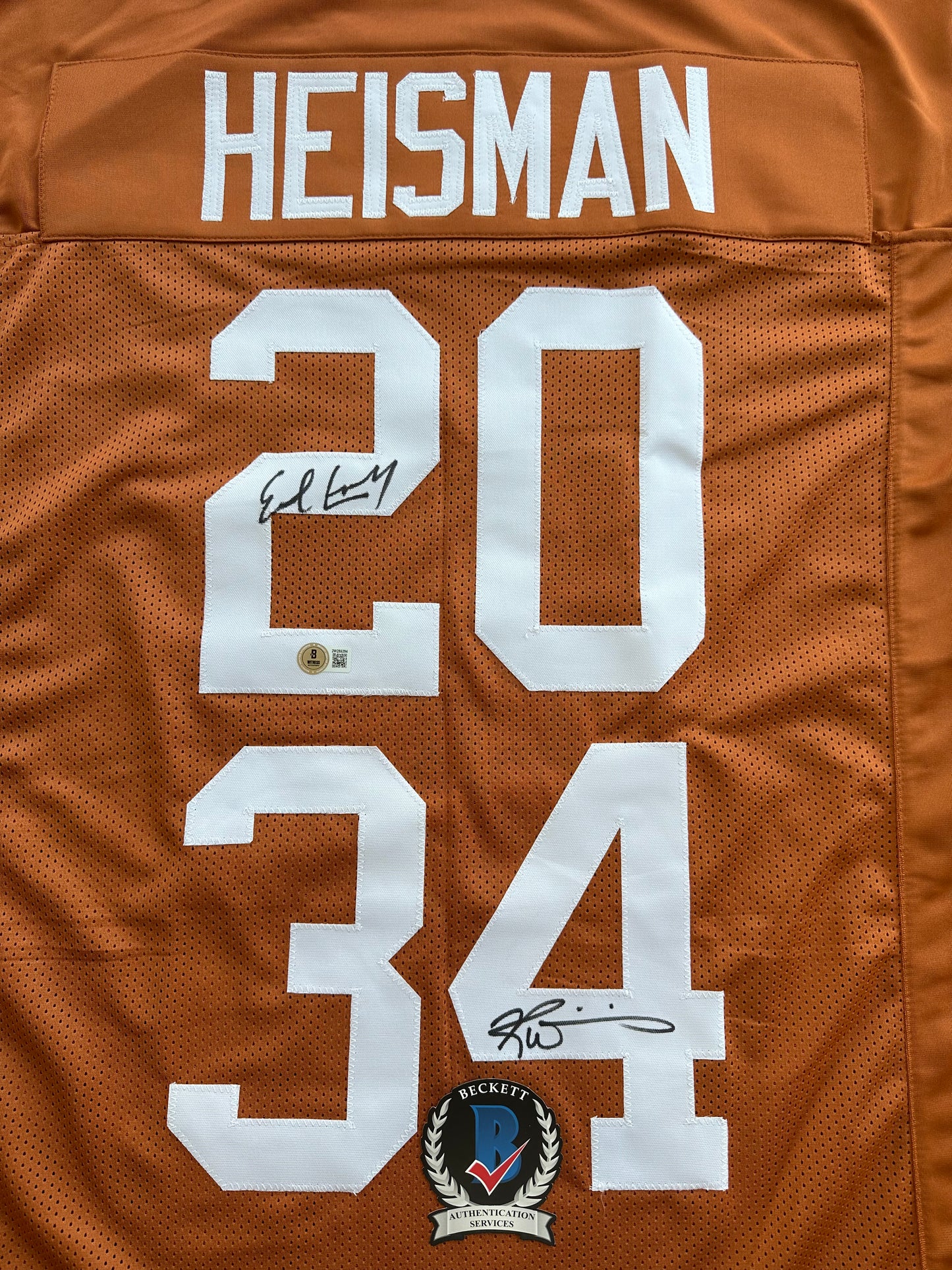 EARL CAMPBELL RICKY WILLIAMS SIGNED ORANGE HEISMAN JERSEY Texas Longhorns BAS