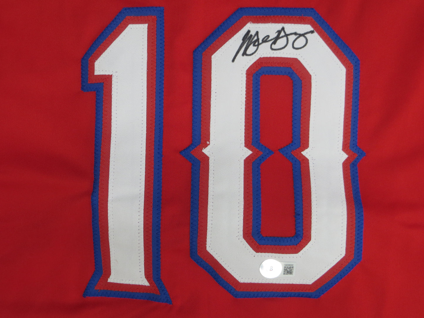 MICHAEL YOUNG TEXAS RANGERS SIGNED RED JERSEY size L BAS COA