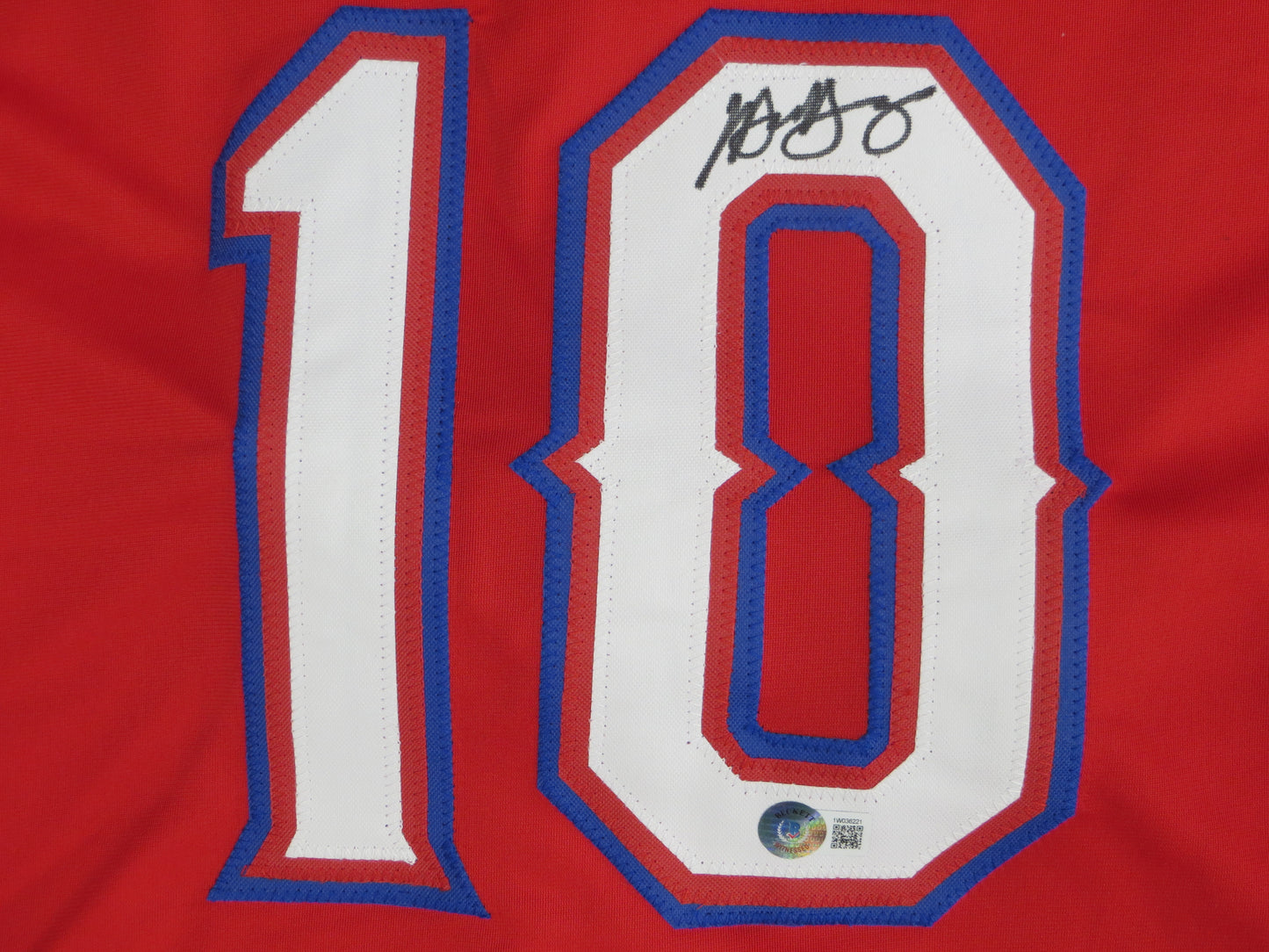MICHAEL YOUNG TEXAS RANGERS SIGNED RED JERSEY size L BAS COA