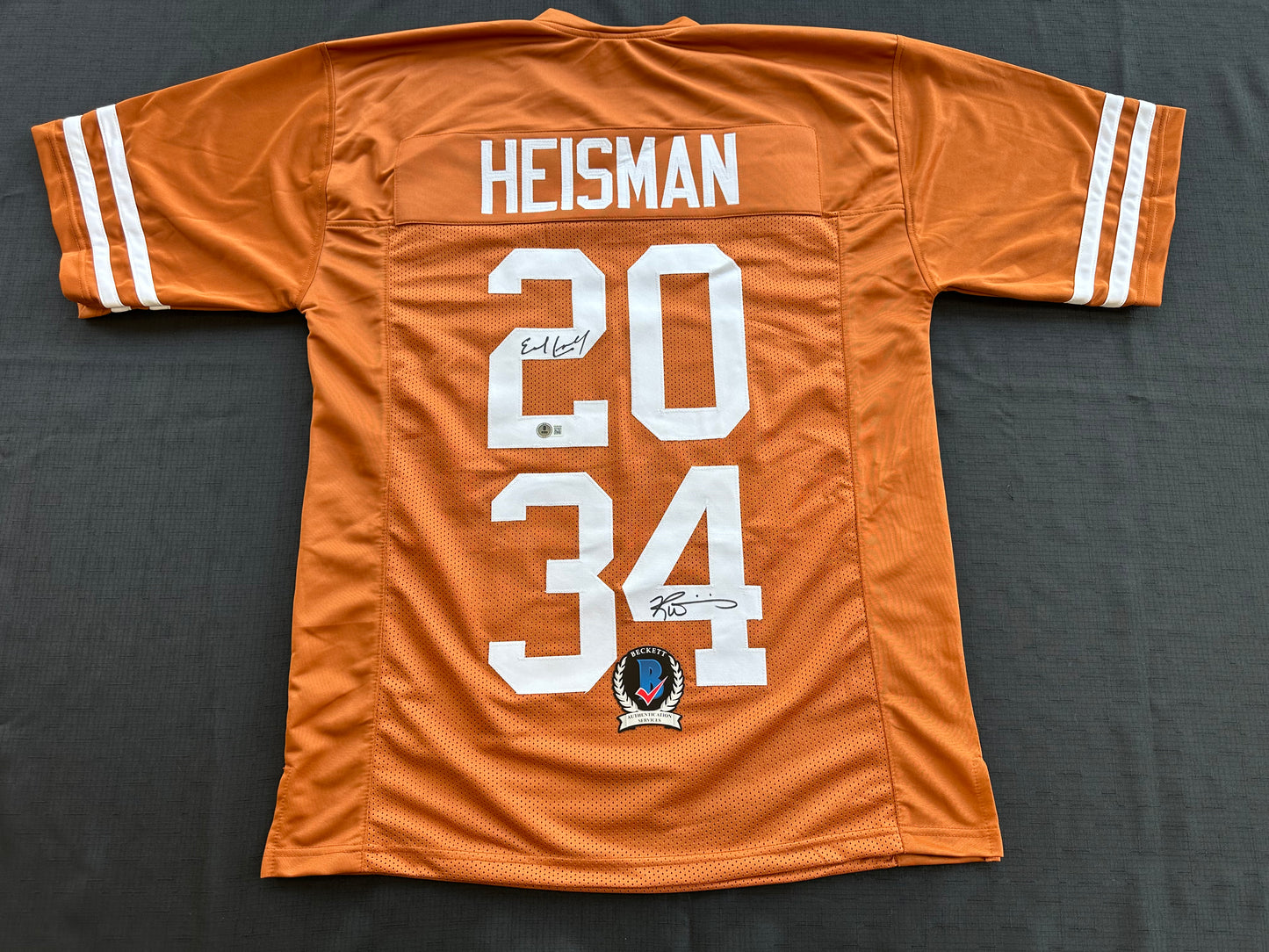 EARL CAMPBELL RICKY WILLIAMS SIGNED ORANGE HEISMAN JERSEY Texas Longhorns BAS