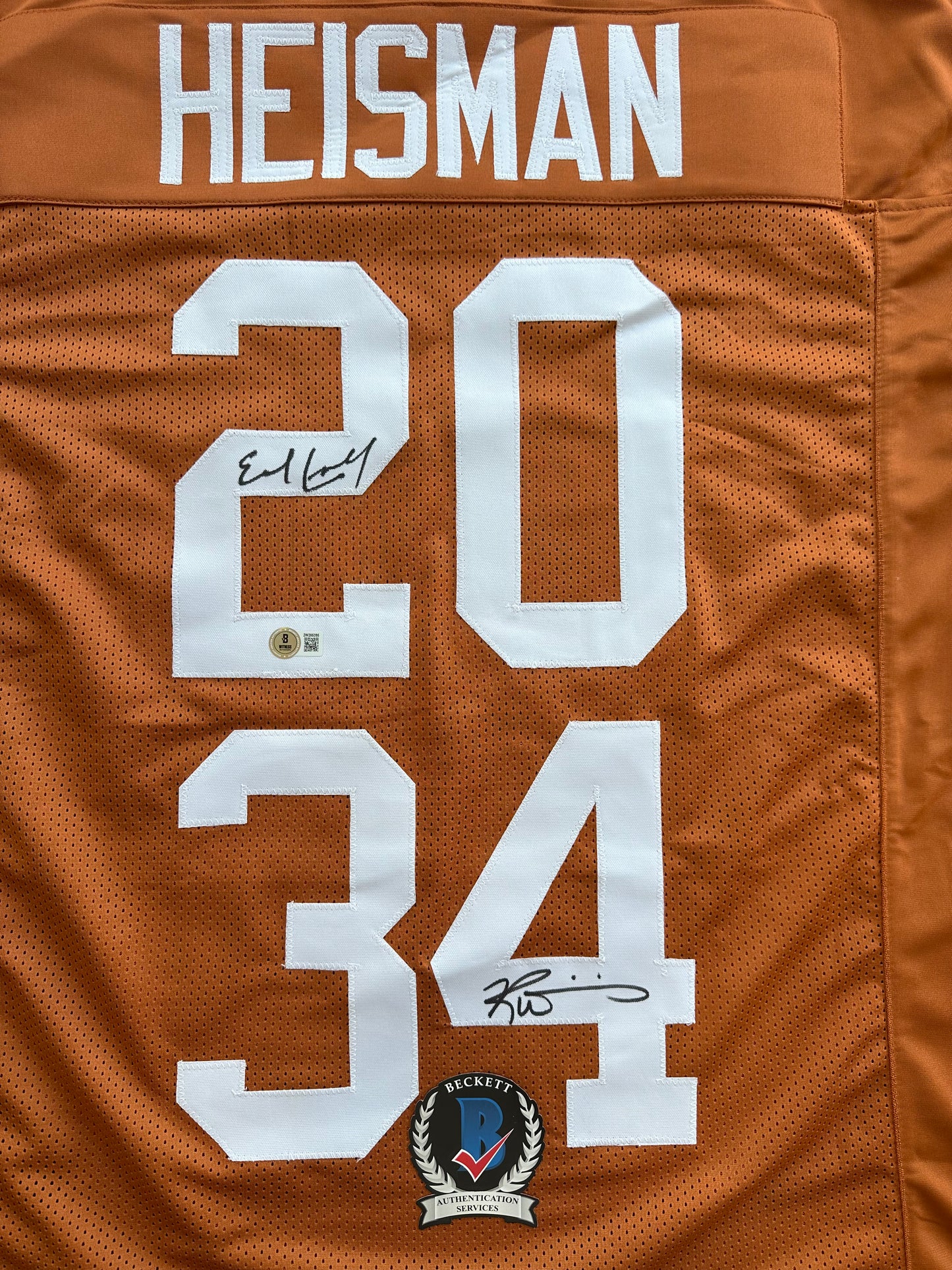 EARL CAMPBELL RICKY WILLIAMS SIGNED ORANGE HEISMAN JERSEY Texas Longhorns BAS